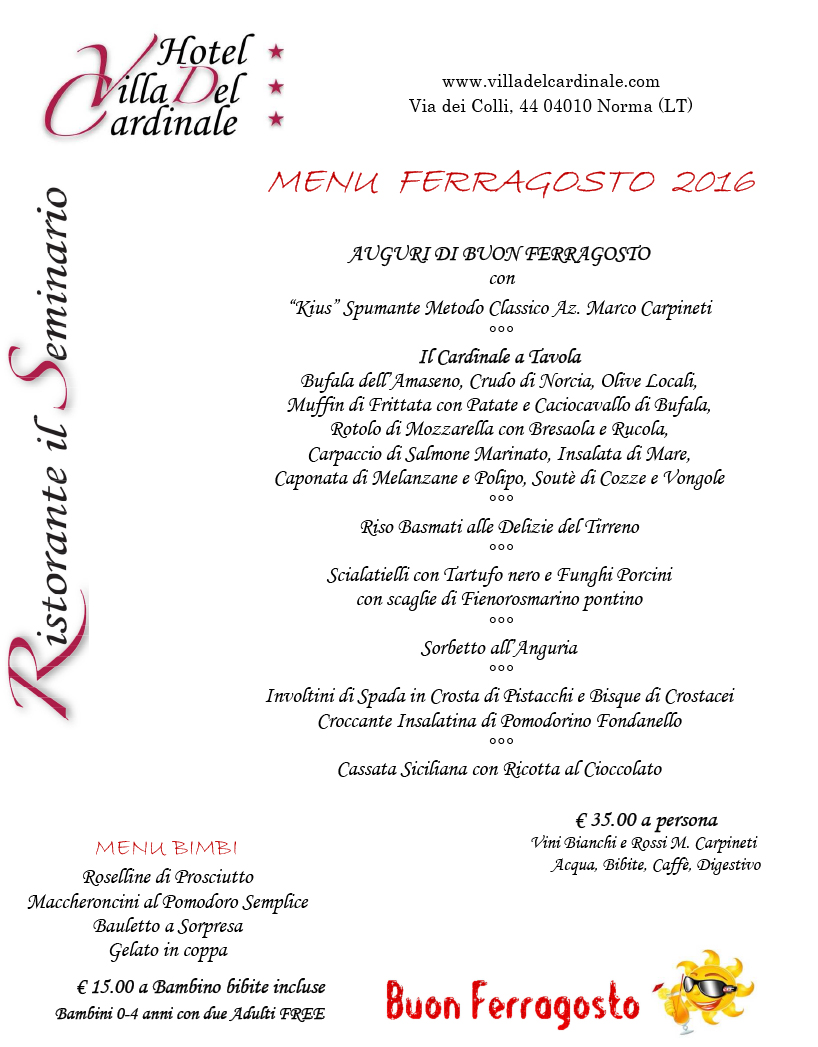 MENU FERRAGOSTO  2016